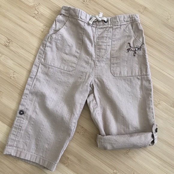 Janie and Jack Other - Janie and Jack Khaki Pull On Pants 6-12 Months Roll Tab Cuff Embroidered Monkey